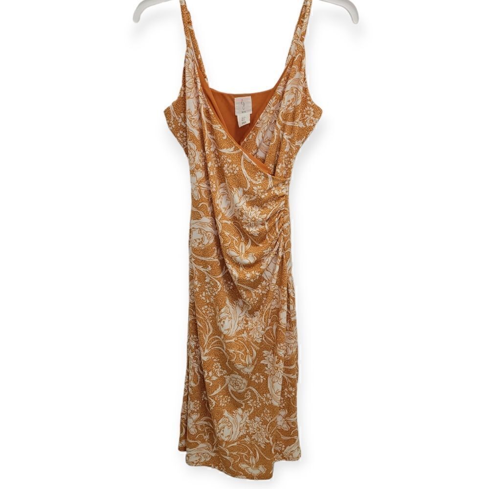 Joie Midi Ruched Sundress Butterscotch Botanical Floral Print Size Small